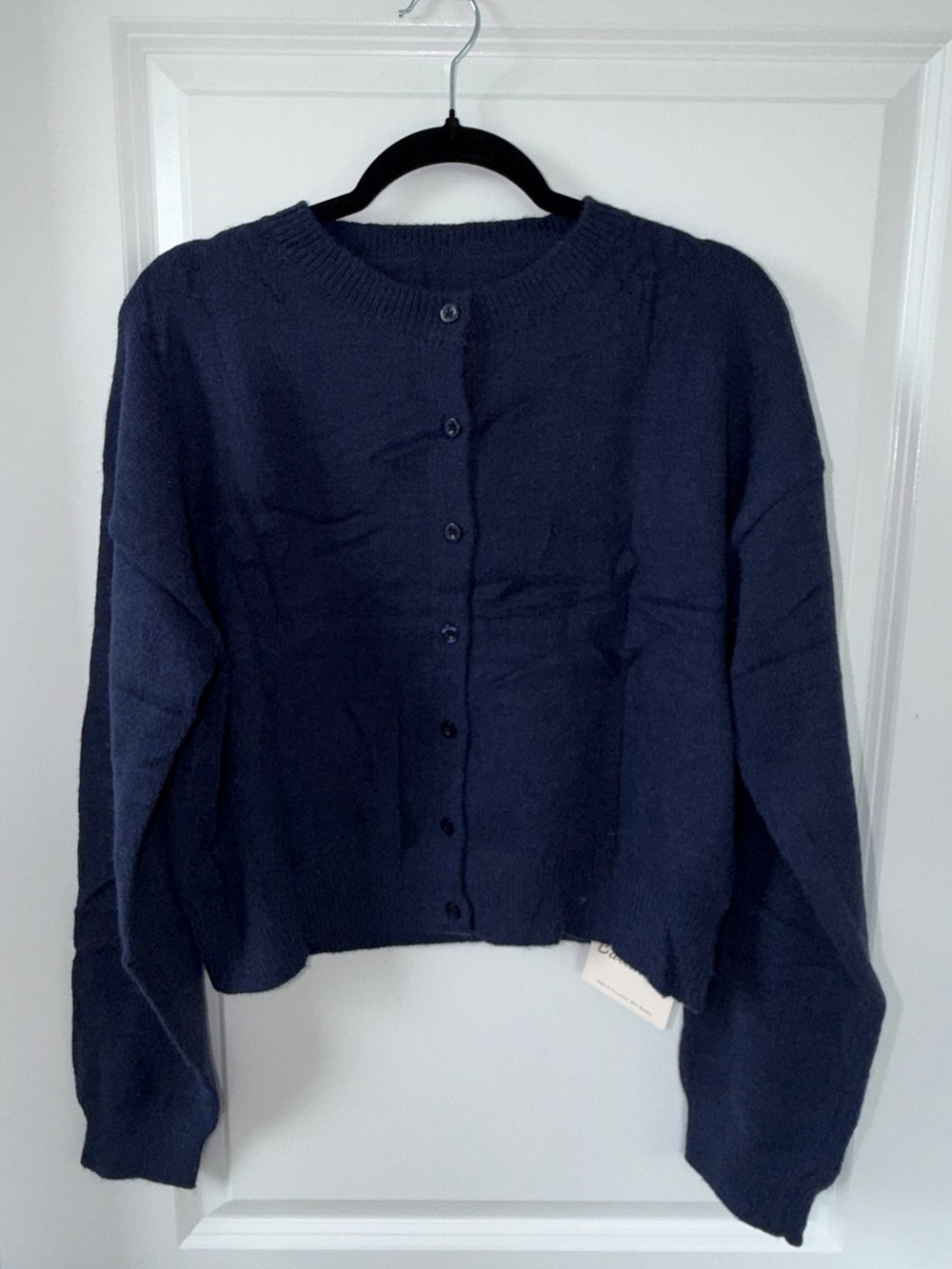 Balimtoy Navy Blue Cropped Button Front Cardigan Sweater Size XL NWT